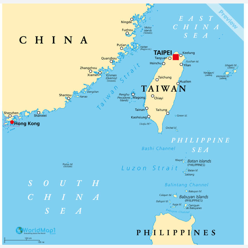 Carte politique de Taiwan et de la Chine